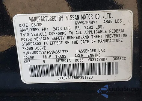 2009 Infiniti G37X from USA, damaged, VIN JNKCV61F59M351723